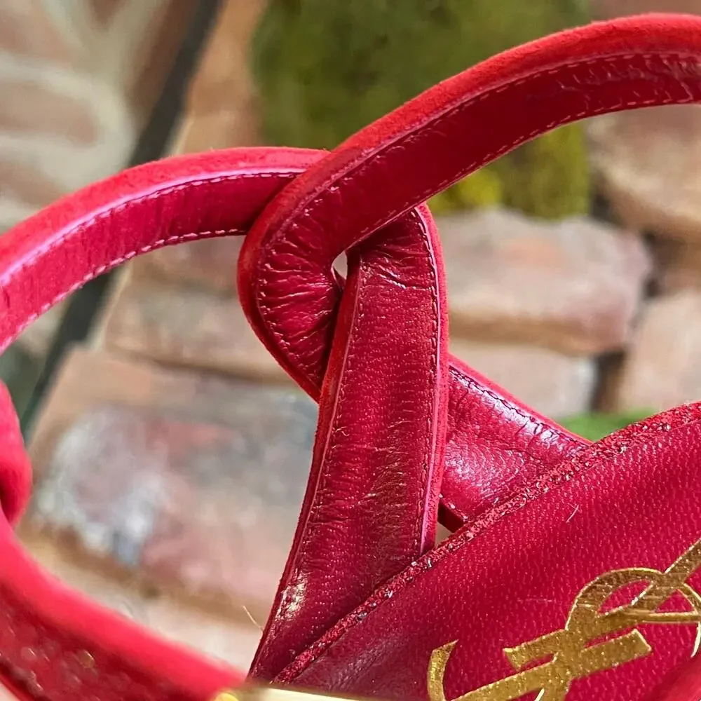 SAINT LAURENT Red Suede Glitter Tribute Heels SZ 36 (US 6) - Picture 8 of 11